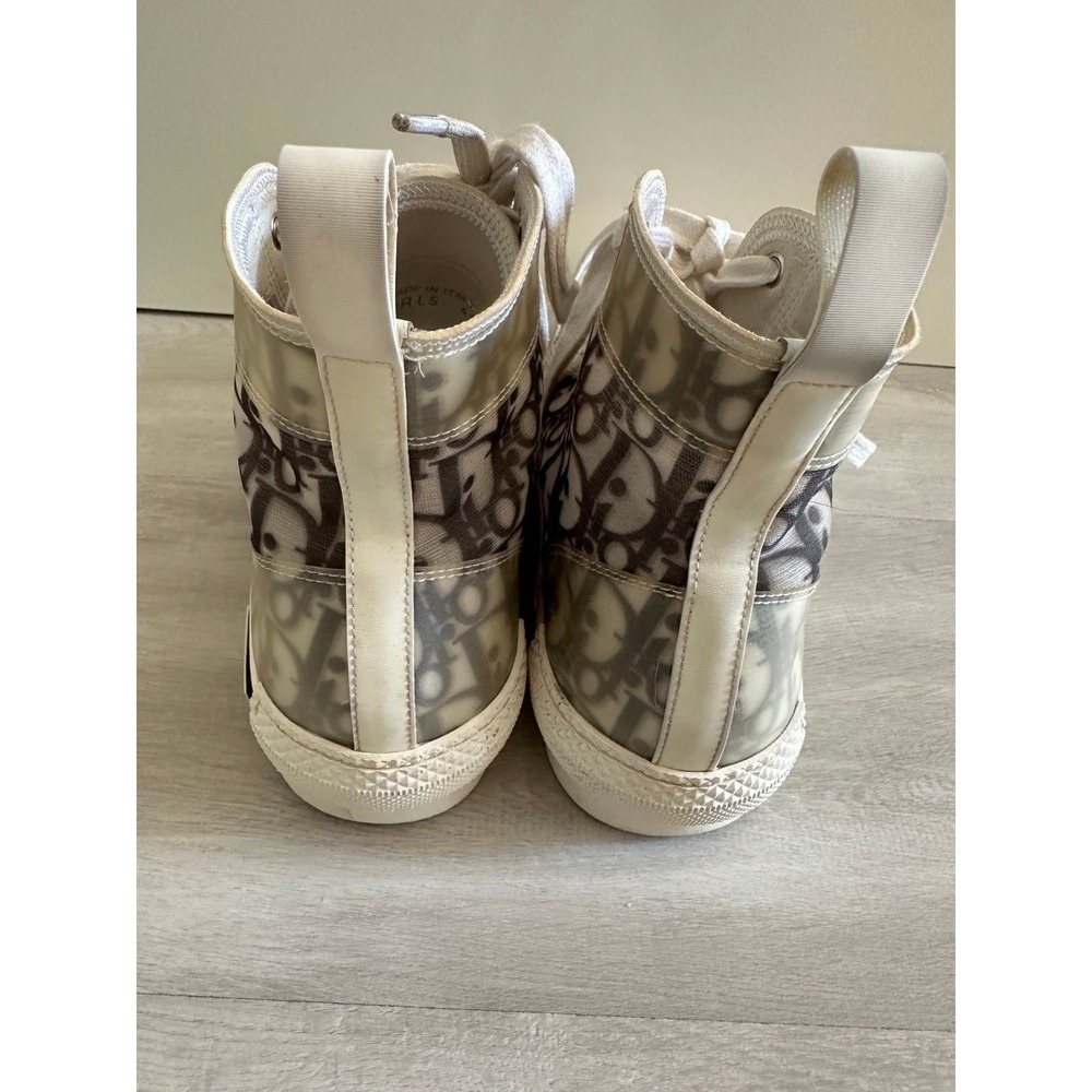 Dior High Top Sneakers Transparent Monogram Canvas Leather Trim sz 40 - Picture 9 of 12